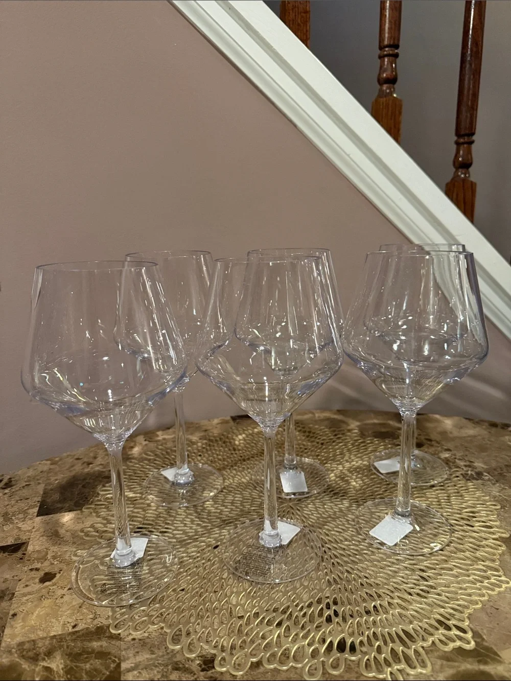 Pottery Barn Happy Hour Clear Acrylic Stemmed Wine Glasses - Set of 6